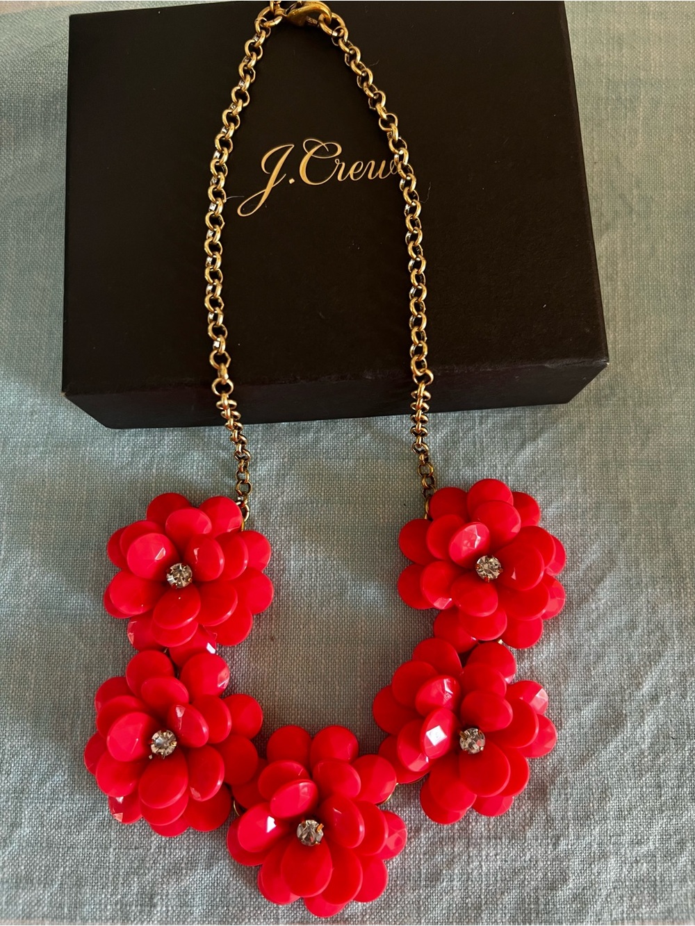 J. Crew Bright pink Floral Bib Necklace with Gold Chain